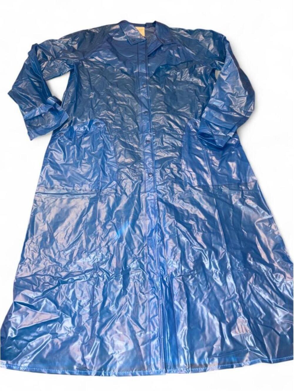 Vintage astorONE Royal Blue PVC Long Raincoat Trench Jacket - Size L